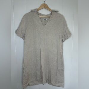 Madewell Linen V-Neck Short Sleeve Tunic Dress in Natural Beige, Size M